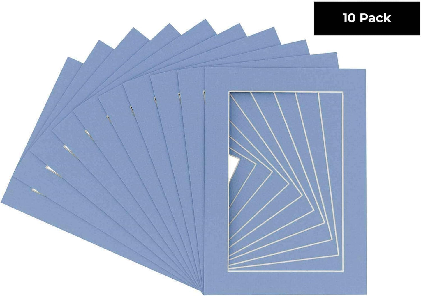 Pack of Ten Acid Free 11x14 Mats Bevel Cut for 8.5x11 Photos - Brittany Blue Precut Matboards With Backing Boards and Self Seal Photo Mat Bags For Pictures, Photos, Framing - 4-ply Thickness