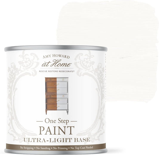 AMY HOWARD AT HOME Chalk-Based One Step Paint for Furniture, Cabinetry, Decor, Finish, and More | No Stripping, Sanding, or Priming | Ultra-Light Base | 32 Ounce | Ballet White