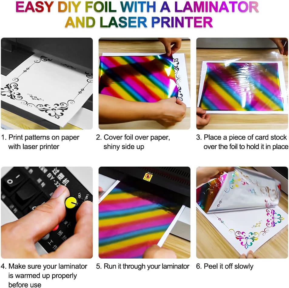 100PCS Toner Reactive Foil for Card Making 11.4x7.9inch Transfer Foil Paper for Circut Foil Transfer Foil Roll Toner Reactive Foil Foil by Laser Printer&Laminator Embossed Metallic Foil Paper Sheets