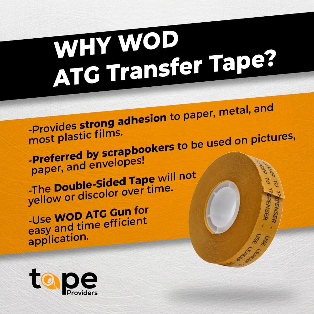 WOD General Purpose ATG Tape, 1/2 inch x 36 yds. (Set of 6 Rolls) Adhesive Transfer Tape Glider Refill Rolls Clear Adhesive on Gold Liner (Acid Free) RWATG20