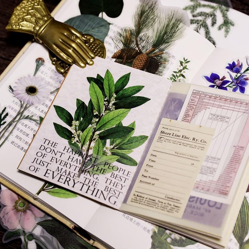 Vintage Vellum Stickers Floral Plants Elements Scrapbooking Supplies Flowers Botanic Natural Translucent Paper Self-Adhesive Junk-Journal Items (Plant World)