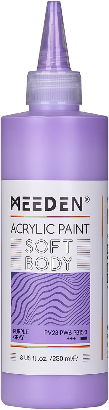 MEEDEN Purple Gray Acrylic Paint: Matte Finish - 250ml/8.45oz Soft Body Bulk Acrylic Colors in Ergonomic Bottle - Fluid Flow Art Paints for Artists Canvas Painting