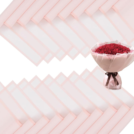 FUHITIM 20 Sheets Flower Wrapping Paper - Waterproof Floral Bouquet Packaging Paper for DIY Crafts，Florist Supplies Packaging Paper for Wedding Birthday Gift (Translucent Light Pink)