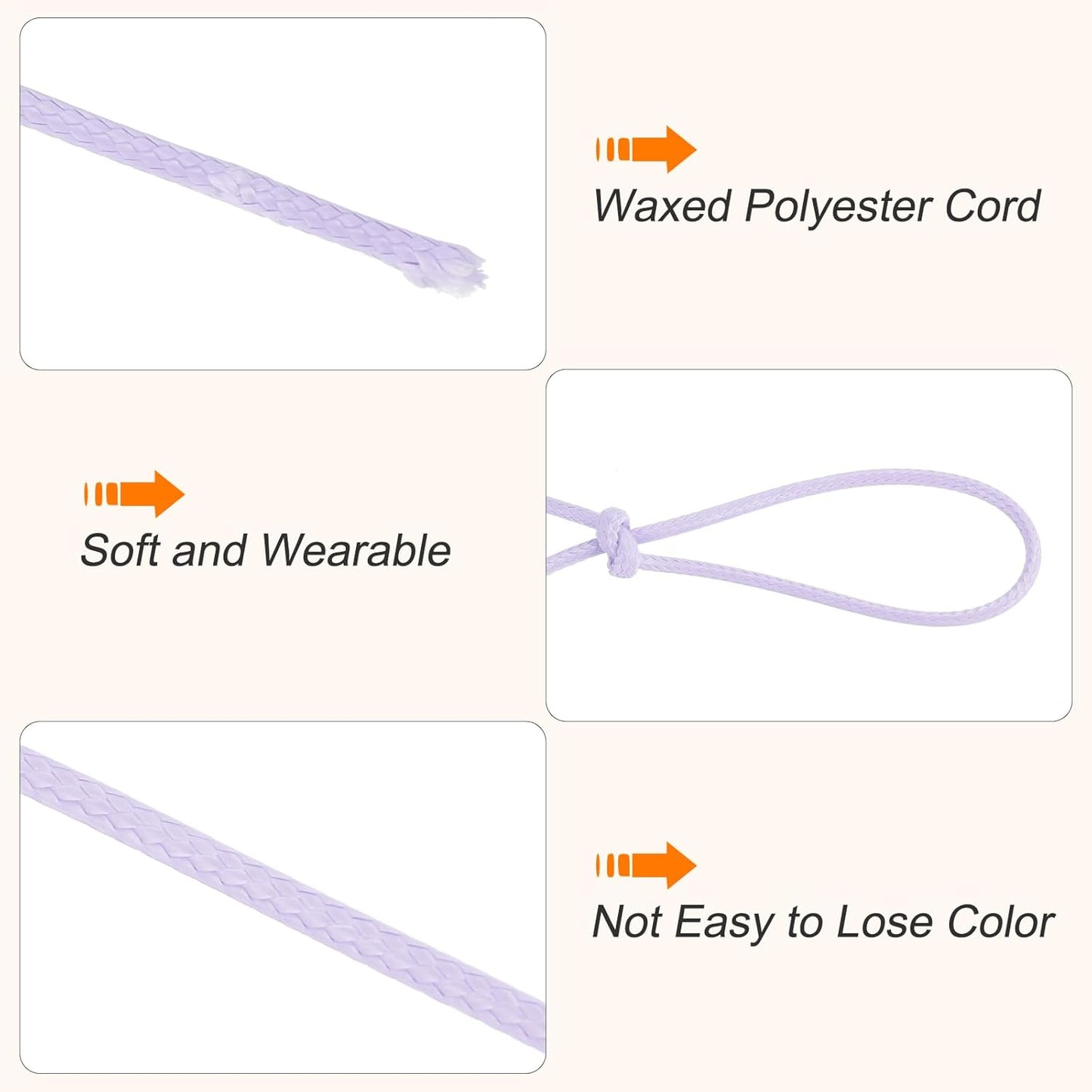 MECCANIXITY Waxed Cord 2.5mm Waxed Polyester Cord 87 Yard Wax String for Bracelet Making, Necklaces, Beading, Jewelry Making and DIY Crafts(Light Purple)