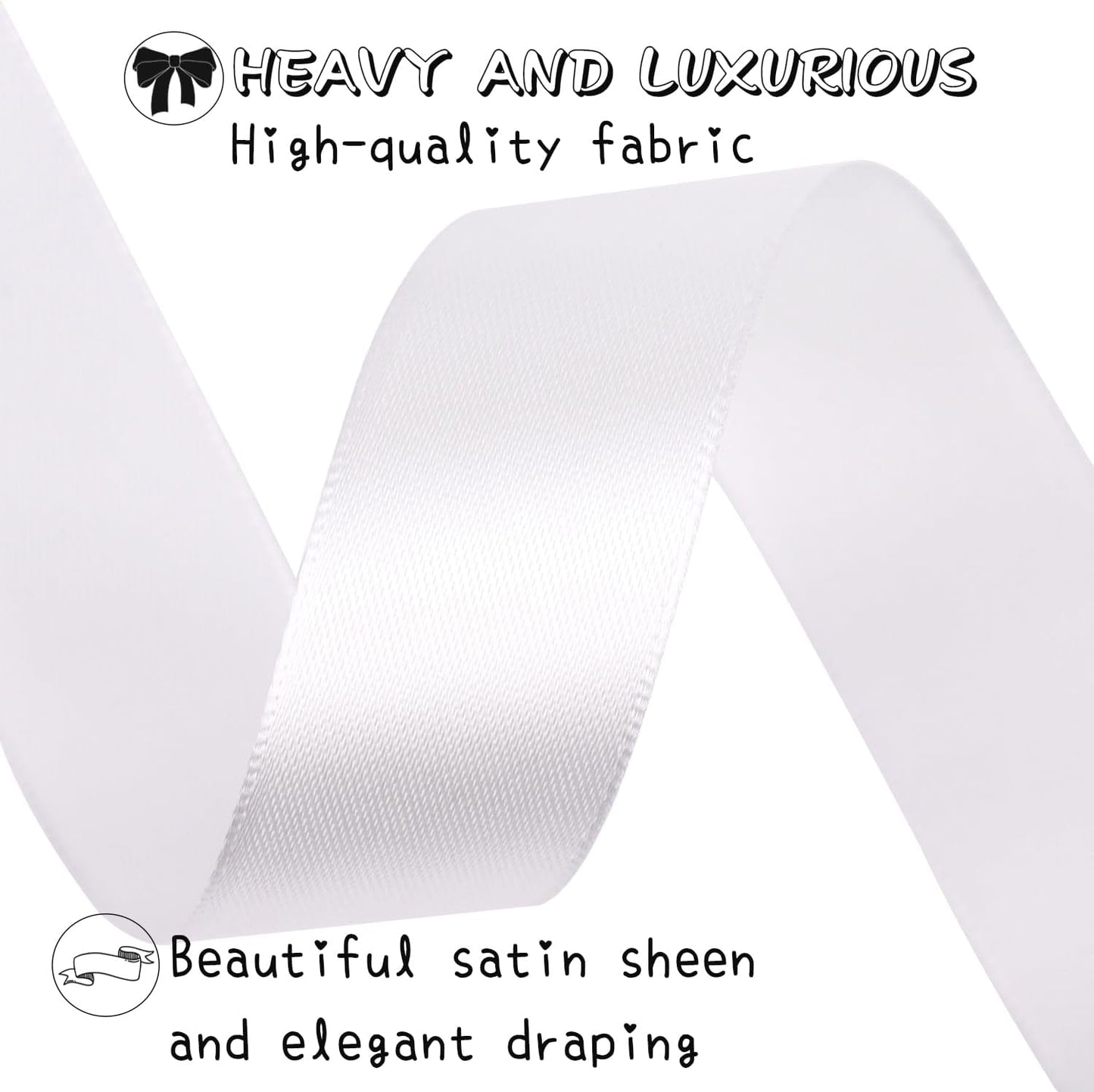 White Solid Satin Ribbon 1 Inch 25 Yards Solid Polyester Fabric Ribbon for Gift Wrapping Wedding Christmas Baby Shower Birthday Party Decoration Handmade Immortal Flower Craft