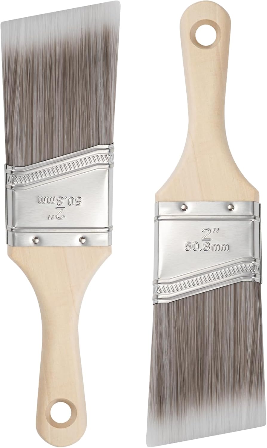 Paint Brushes, 2 Inch, 2 Pack, Angled Brushes with Short Handle, Shortcut Paintbrush for Paints and Stains, Small Paint Brushes for Walls, Furniture, Cabinets and Home Improvement