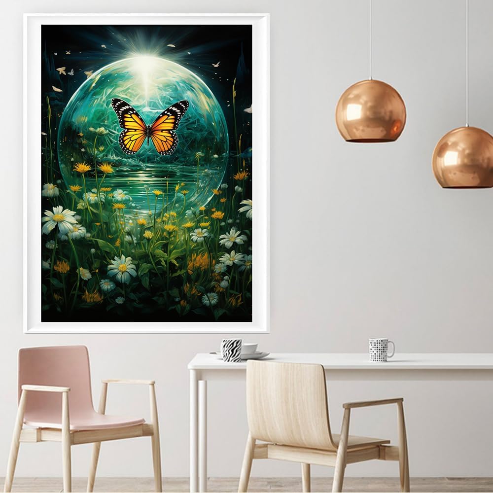 Leczany Cross Stitch Stamped Kit for Adults or Kids - Butterfly and Flower | DIY Embroidery Starter Patterns Craft Kit Needlepoint for Beginner | 11CT, 3 Strands | 13x16.9 inches