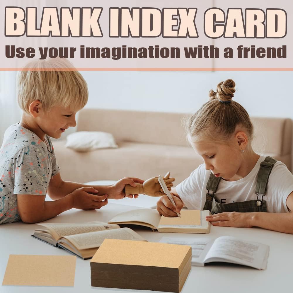 Bercoor 200 Pack Blank 3 x 5 Inch Index Cards, Heavy Study Cards, Note Cards for Office, School Learning, Kraft Paper