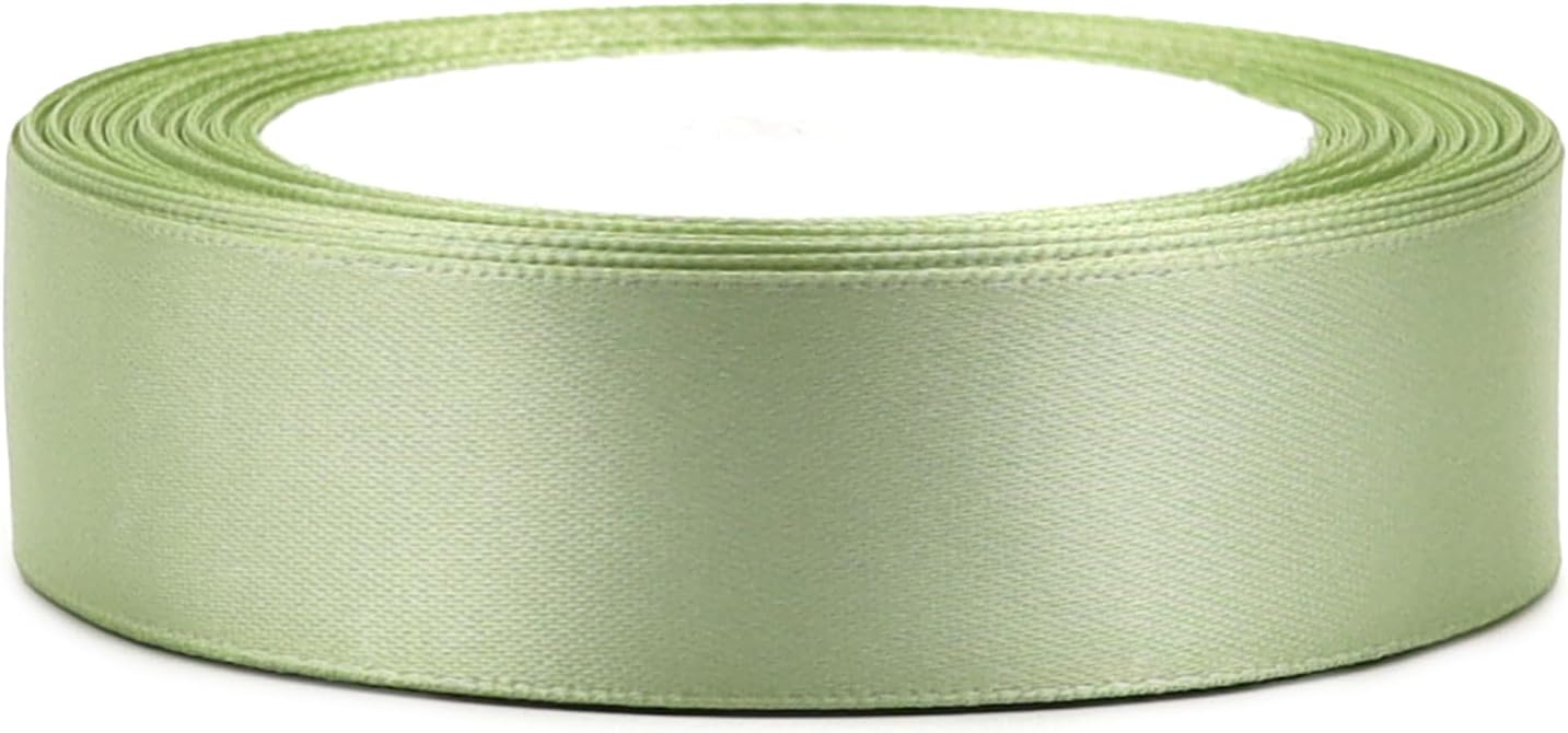 Pale green Solid Satin Ribbon 1 Inch 25 Yards Solid Polyester Fabric Ribbon for Gift Wrapping Wedding Christmas Baby Shower Birthday Party Decoration Handmade Immortal Flower Craft