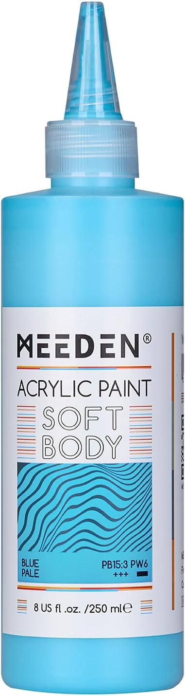 MEEDEN Soft Body Acrylic Paint: Blue Pale Matte Finish - 250ml/8.45oz Bulk Acrylic Colors in Ergonomic Bottle - Fluid Flow Art Paints for Artists Canvas Painting