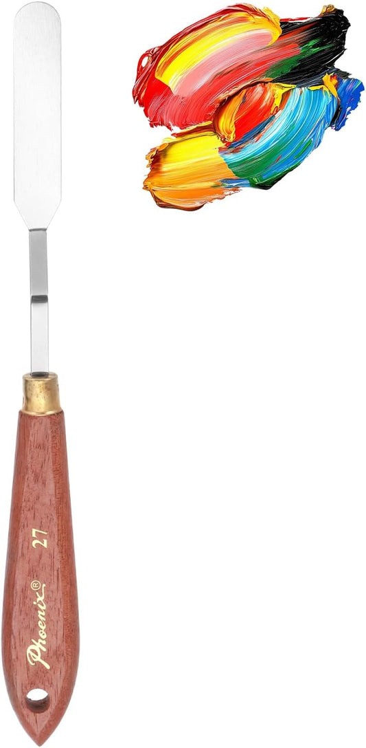 MECCANIXITY Pack of 1 Palette Knife No.27, 8.3" Long Palette Knives with Stainless Steel Flexible Spatula Pallet Knife and Wood Handle for Scraping, Mixing, Oil Acrylic Painting Canvas