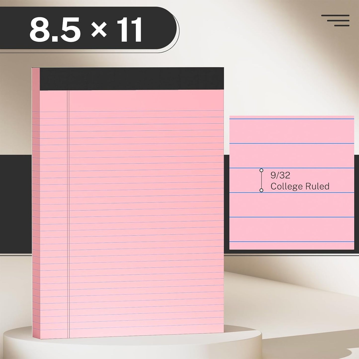 12 Pack Color Legal Pads 8.5 x 11 College Ruled Paper Note Pads Narrow Ruled 50 Sheets per Notepad Perforated Writing Pad Durable Sturdy Back 8x11 Pads of Paper Pink Purple Blue Green White Yellow