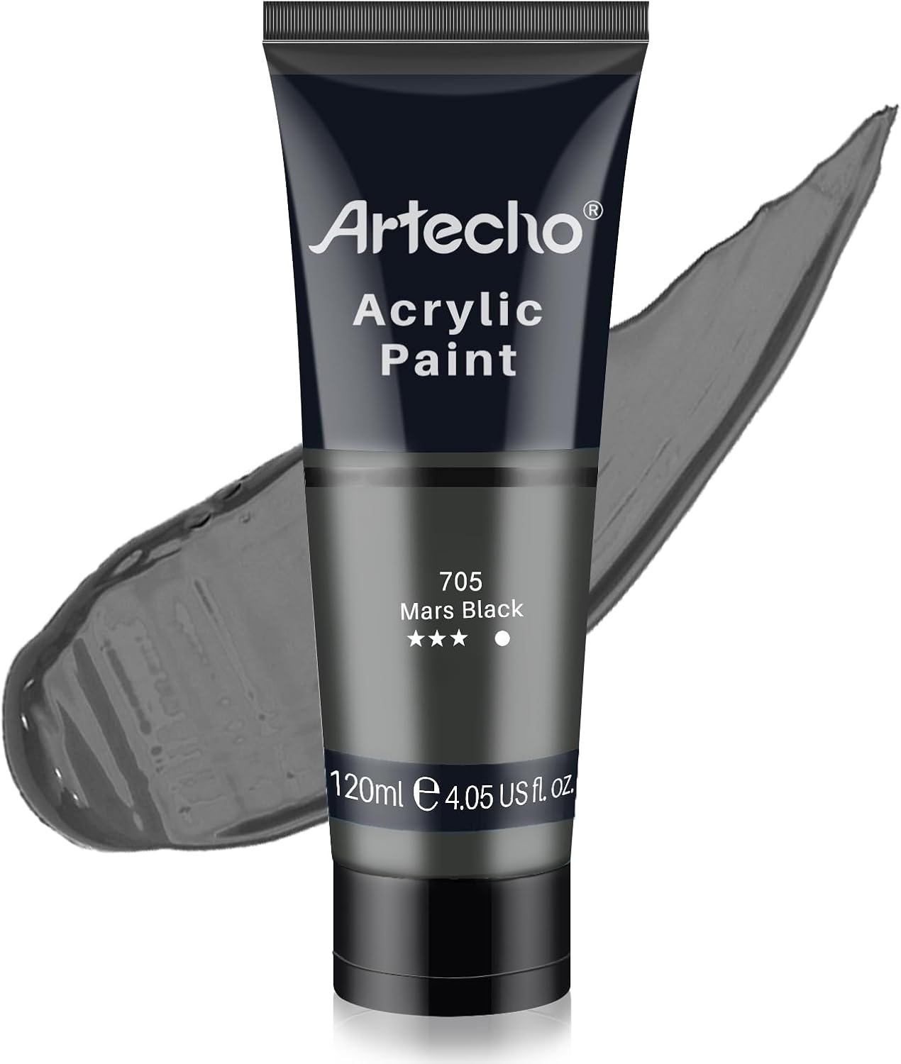 Artecho Mars Black Acrylic Paint (120ml / 4.05oz) Tubes, Art Craft Paints for Canvas Painting, Rock, Stone, Wood, Fabric, Art Supplies