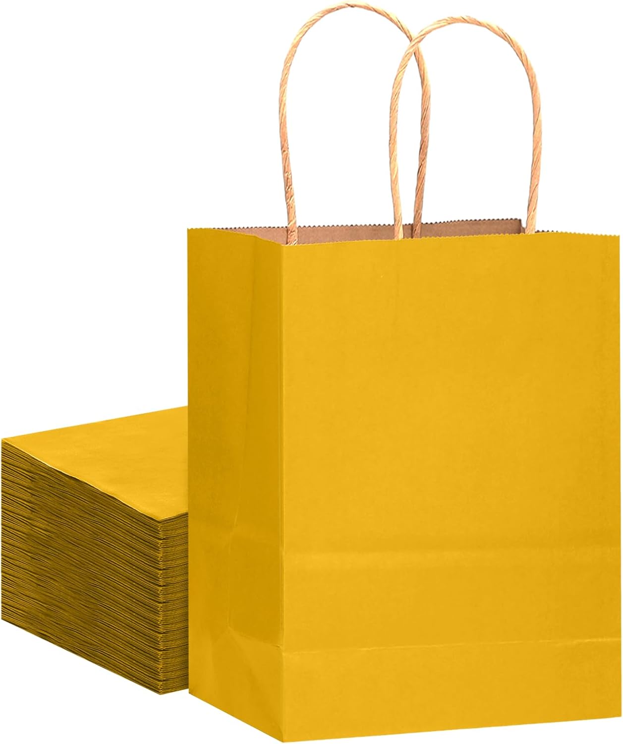 qiqee 32-Packs Yellow Paper Gift Bags with Handles Bulk 7.6"x4.75"x10.5" Medium Size Gift Bags Multiple Uses