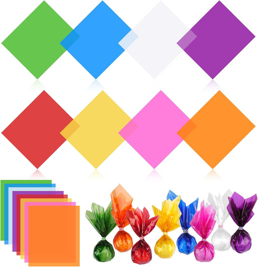 PEASUG 120 PCS Cellophane Sheets, Cello Sheets, Cellophane Paper Sheets, Colored Cellophane Wrap, Transparent Plastic Sheets for DIY Crafts Project, Art, Lights, Window Decoration（6x8 Inches)