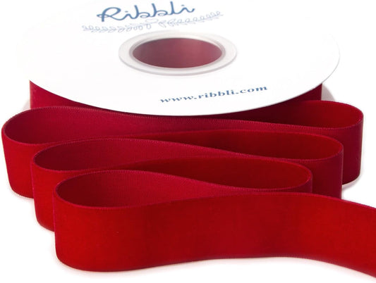 Ribbli Polyester Dark Red Velvet Ribbon,1 Inches Continuous10-Yard Spool,Christmas Ribbon for Gift Wrapping,Floral Bouquets, Home Decor