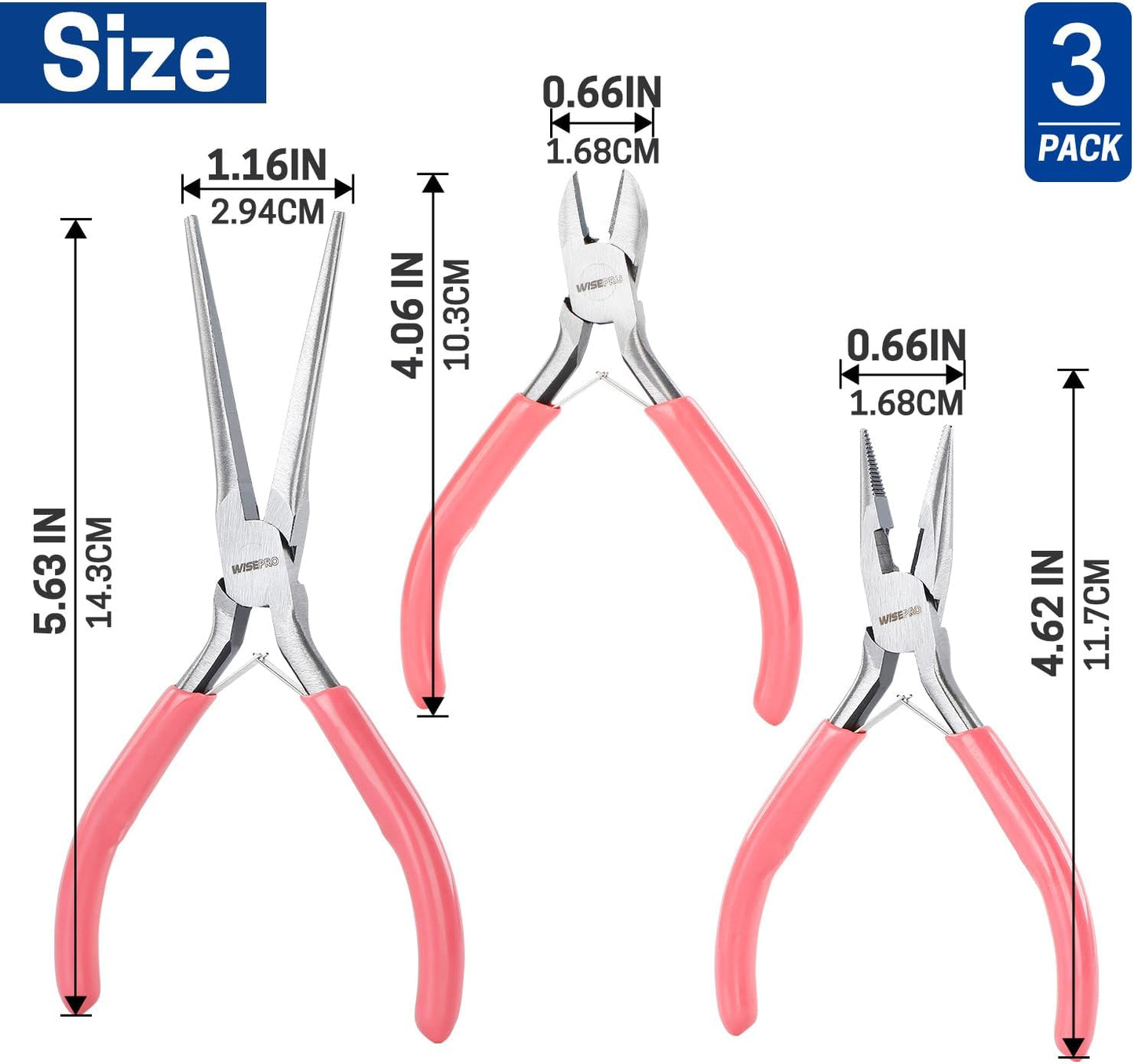 3 PCS Mini Pliers Set, Pink Jewelry Pliers Kit with Needle Nose, Diagonal and Long Nose, Small Plier Tool for Jewelry Making, DIY Crafts, Beading and Electronic Repair