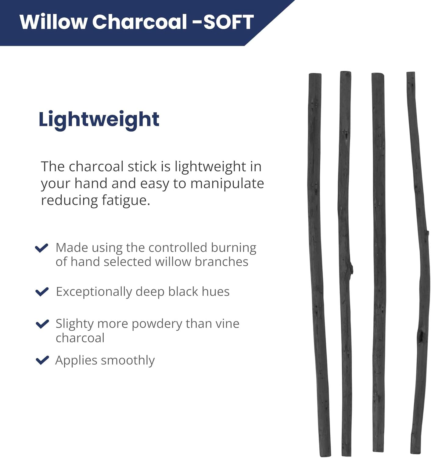 Pacific Arc 2 PACK Large Willow Charcoal Stick 4/Pkg, Soft, Black, Thick Willow Charcoal for Sketching and Drawing …