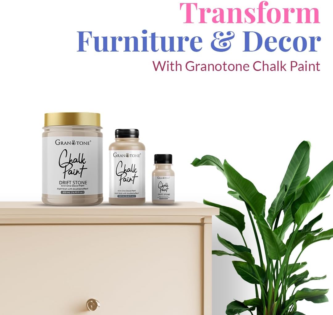GRANOTONE Chalk Paint for Furniture | Matt-Finish Water-Based Acrylic Paint for Wood, Walls, Metal, Glass, Paper, Fabric Canvas | Maximum Coverage Chalk Paint for Kids & Adults, 500 Ml (DRIFT STONE)