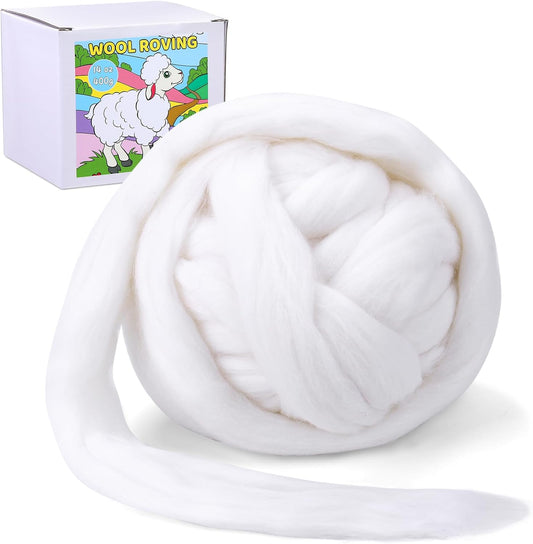 QMNNMA Wool Roving Bulk, 14.1oz Needle Felting Wool, Super Wool Chunky Yarn for Needle Felting, Fiber Roving Woolen Top for Hand Spinning, Felting, Blending, Weaving and DIY Craft (400g)