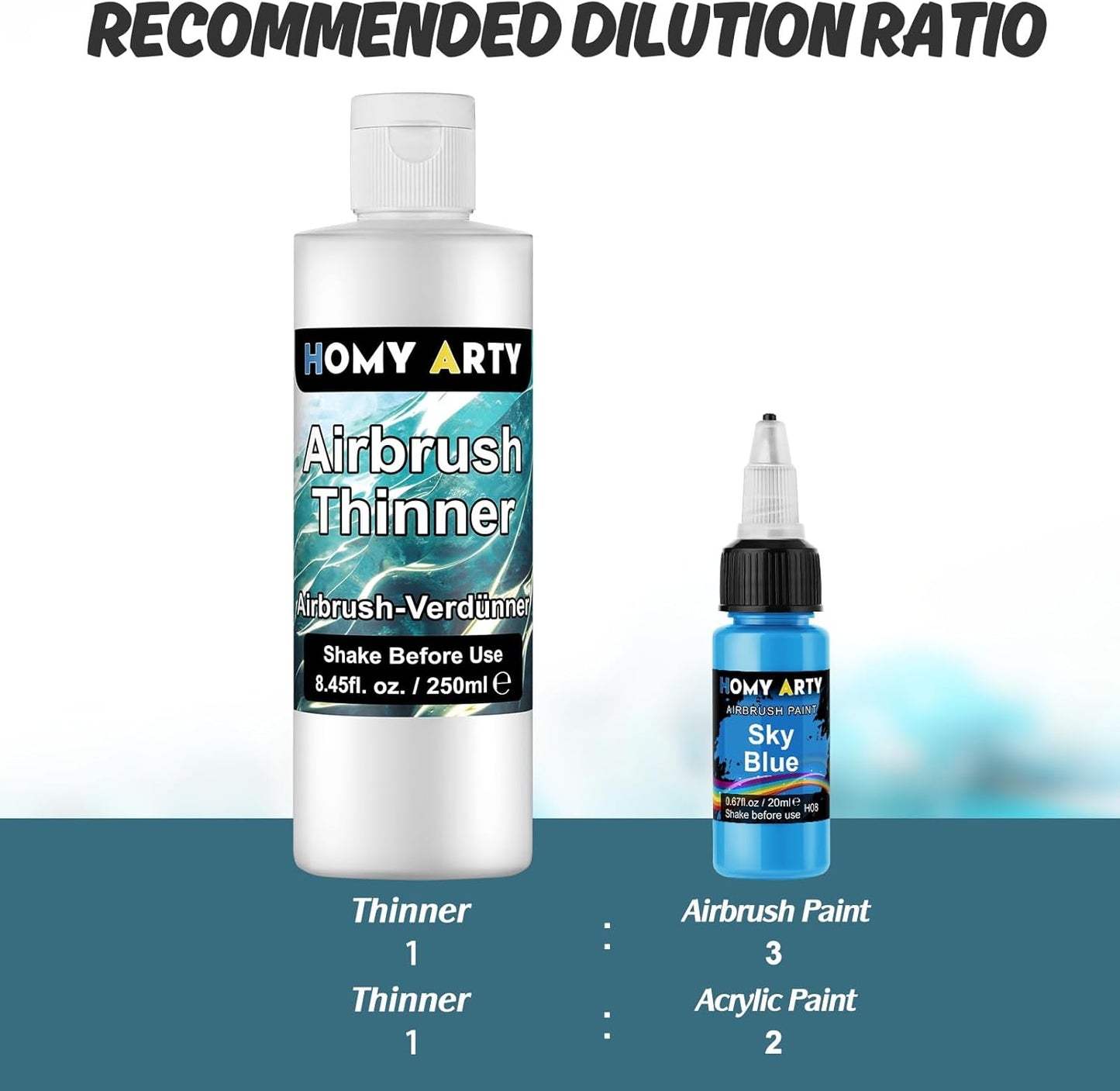 HOMY ARTY Airbrush Thinner - 8.45 Fl Oz, Water-Based Acrylic Paint Thinner, to Improve Color Flow for Shoes, Clothes, Metal and Plastic Models