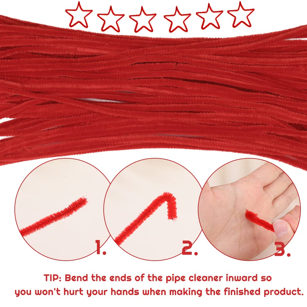 60 PCS Red Pipe Cleaners,Pipe Cleaners Chenille Stem,Pipe Cleaners Bulk,Art Pipe Cleaners for Creative Home Decoration Supplies and Crafts Project