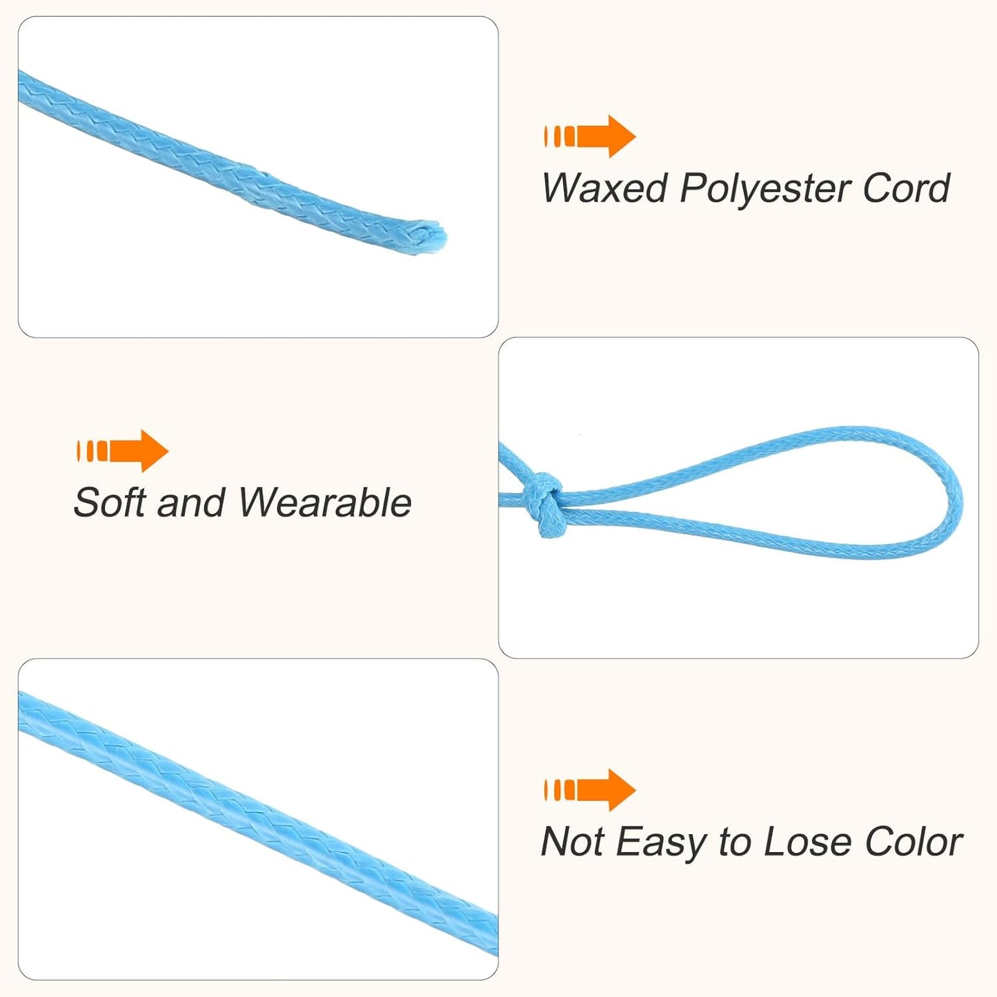 MECCANIXITY Waxed Cord 2mm Waxed Polyester Cord 98 Yard Wax String for Bracelet Making, Necklaces, Beading, Jewelry Making and DIY Crafts(Sky Blue)