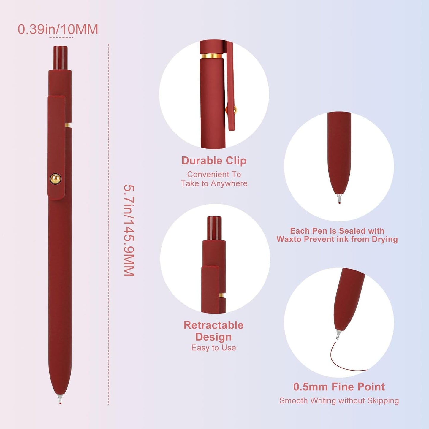 Ddaowanx Colorful Gel Pens, 0.5mm Fine Point Retractable, Cute Pens with Colored Writing and Sketching, Nursing School Essentials,School Supplies, Gifts for Nurse (12Pcs-Vintage Colors)