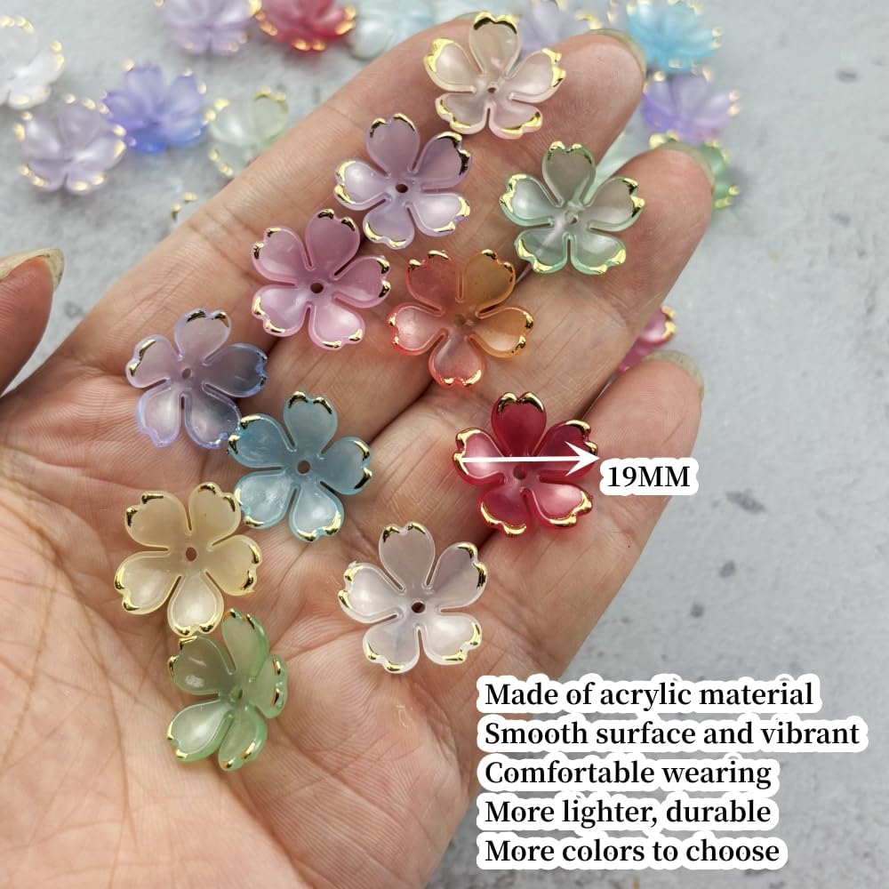 100pcs Acrylic Flower Beads, 19mm Cherry Blossom Plastic Gradient Flower Spacer Beads for DIY Crafts Bracelet Necklace Earrings Jewelry Making(Light Pink)