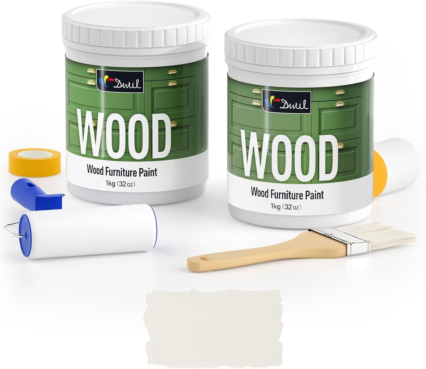 DWIL Matte Finish Furniture Paint - 64 Oz Wood Paint for Cabinets, Doors, Tables, and Dressers Refinishing - Water-Based, Non-Toxic & Odorless, Easy to Apply(Ivory White)-With Tools