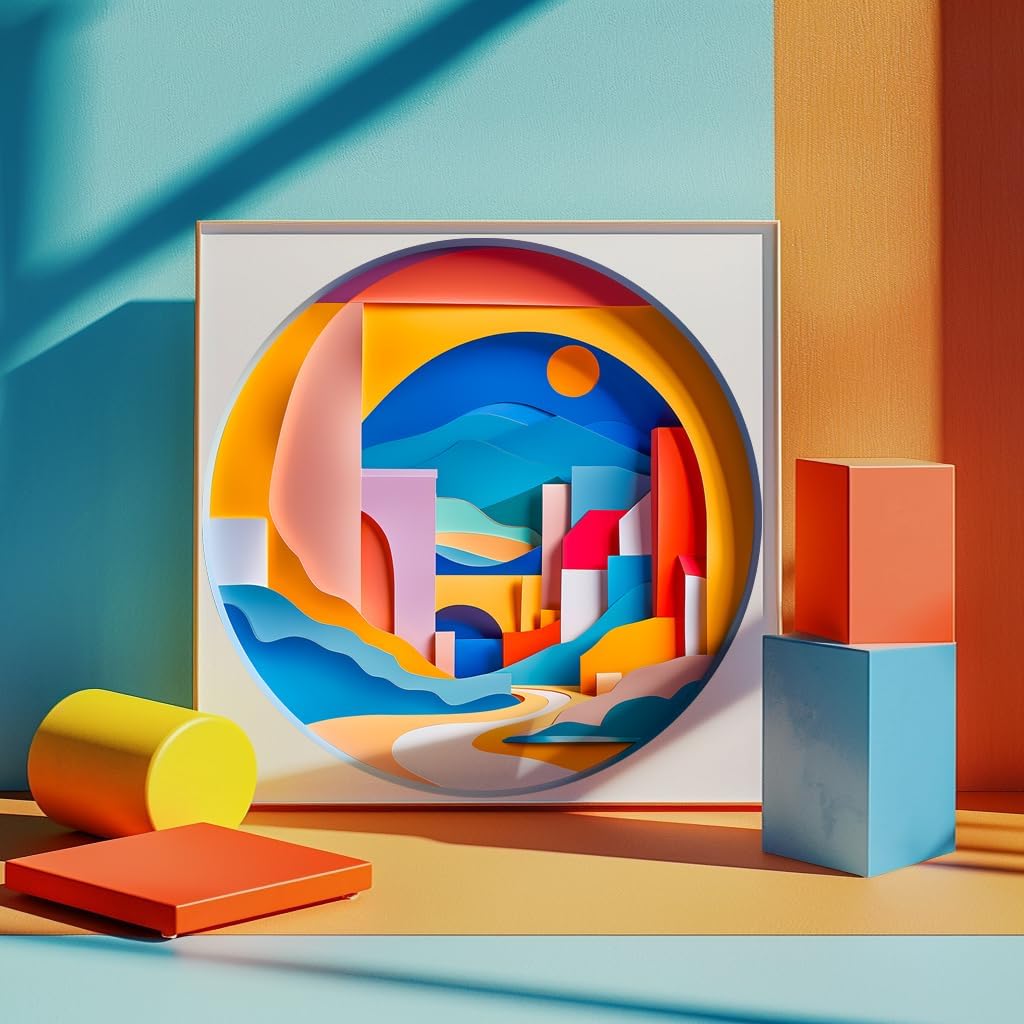 Bgraamiens 3D Visual Sunrise in The Distance 1000 Pieces Round Puzzle for Adult,Unique Modern Art