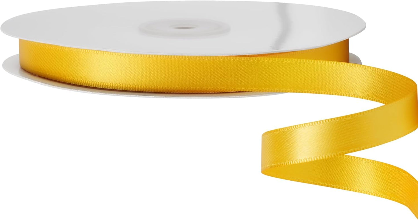 LIUYAXI Yellow Stain Ribbon, 1/2" X Continuous 50 Yards, Double Faced Fabric Ribbon Perfect for Gift Wrapping Wedding Christmas Birthday Floral Arrangement Craft