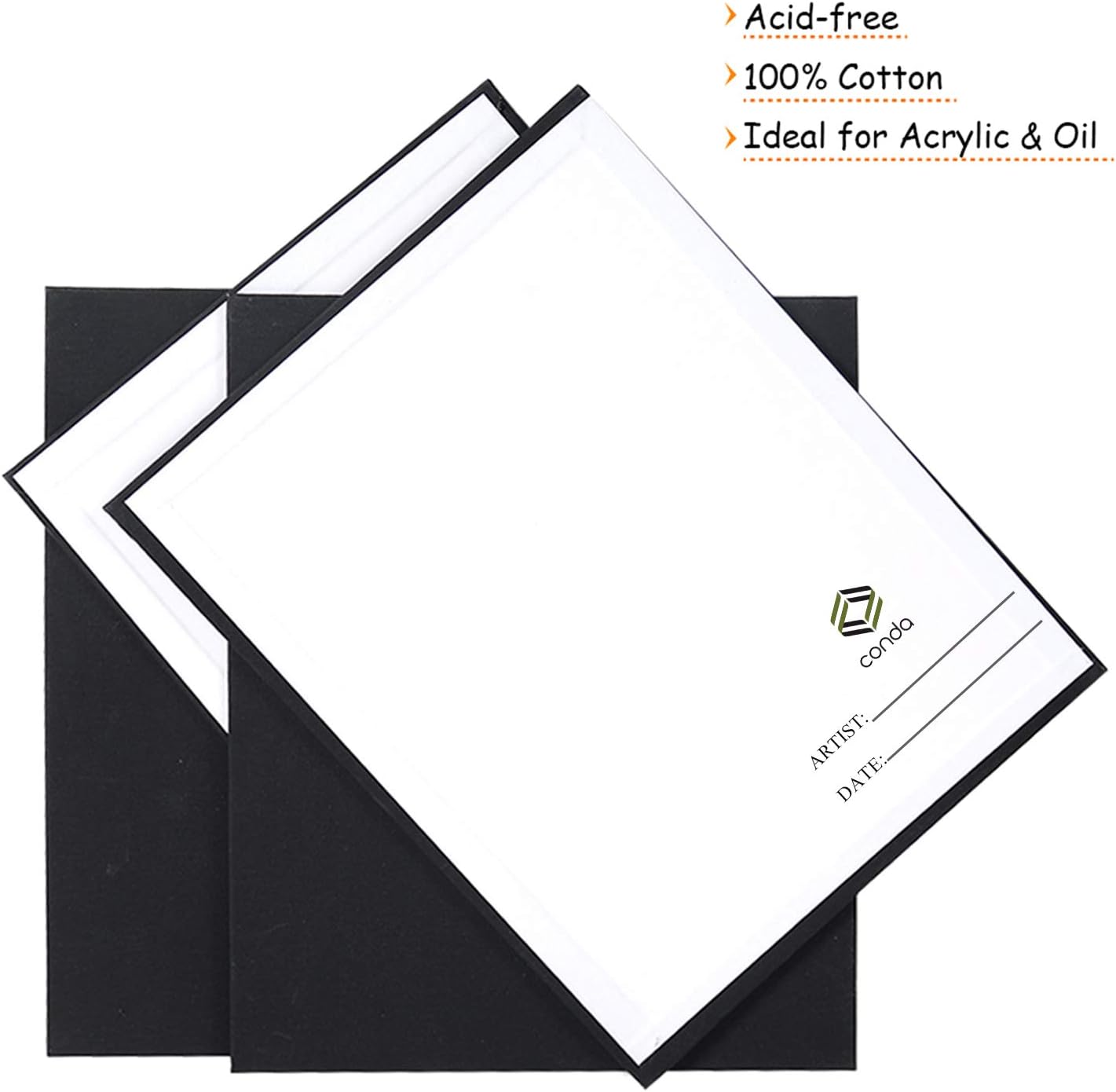 CONDA Black Canvases for Painting 9x12 inch, Pack of 14, 100% Cotton Acid-Free, 8 oz Gesso-Primed, Canvas Panels, Art Boards for Oil & Acrylic Painting