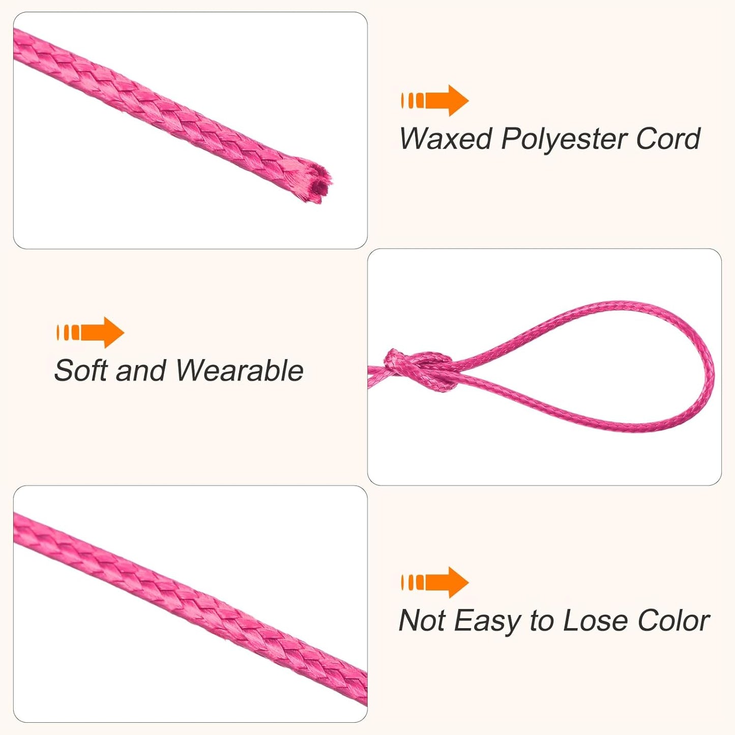 MECCANIXITY Waxed Cord 0.8mm Waxed Polyester Cord 175 Yard Wax String for Bracelet Making,Necklaces, Beading,Jewelry Making and DIY Crafts(Light Rose Red)