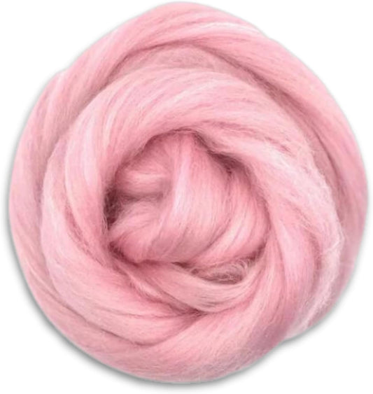 Revolution Fibers Dyed Corriedale Wool | 8.2 Ounces of Premium Combed Wool Top | 26 Micron, 100% Pure Corriedale Wool Roving, Ethically Sourced (Candy Floss Pink)
