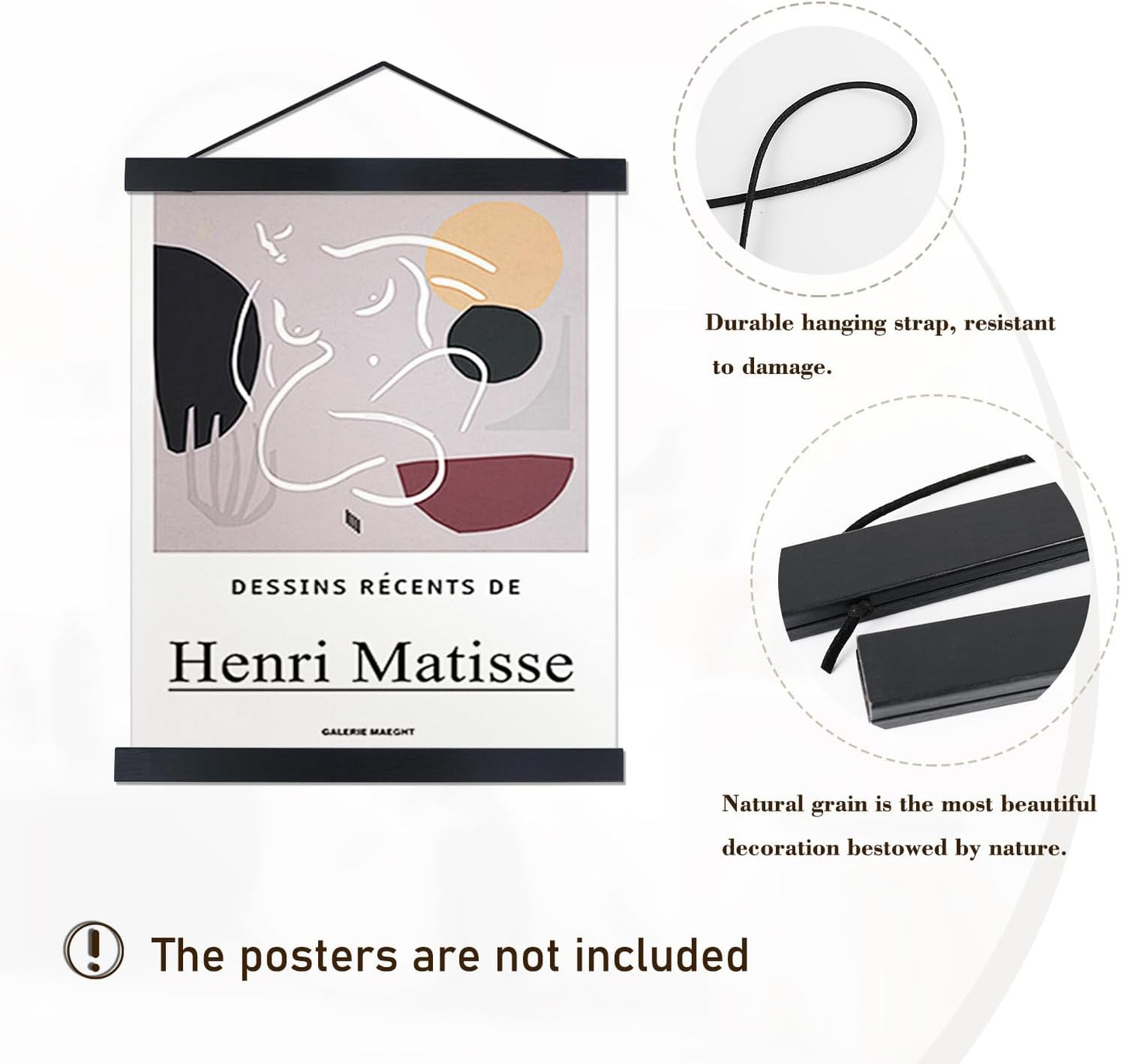 Artmag Magnetic Poster Hanger Frame, 19x19 19x13 19x25 Light Wood Wooden Magnet Canvas Artwork Print Poster Hangers Frames Hanging Kit (Black, 19")