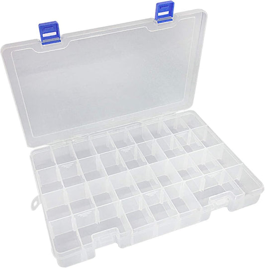 Qualsen Plastic Organizer Storage Box with Adjustable Dividers, Fishing Tackle Box and Bead Organizer Box for Jewelry, Beads, Earrings, Tools, Fishing Hooks, and Small Accessories（34 Grid）