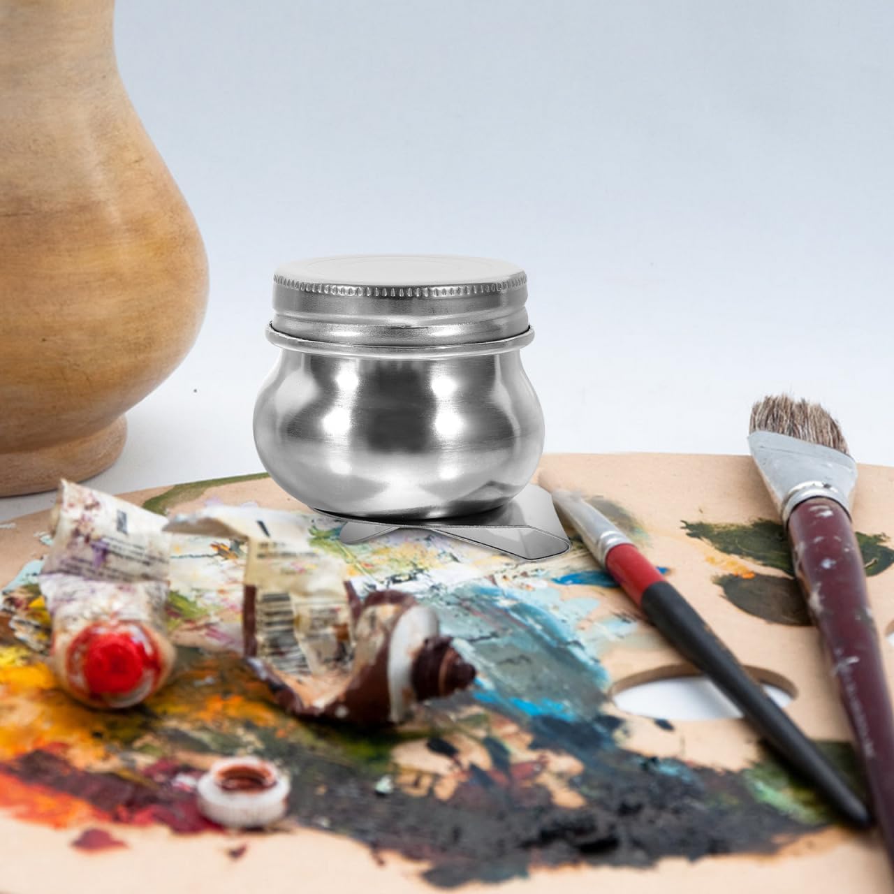 Stainless Steel Color Kettle with Lid 2Pcs Small Portable Paint Mixing Cups for Acrylic Oil Watercolor Solvent Art Palette