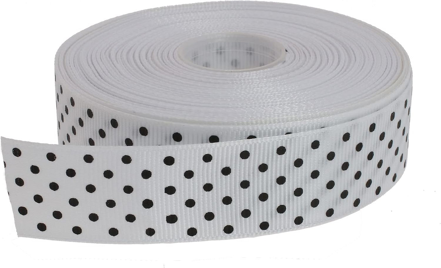 Polka Dot Grosgrain Ribbon 25 Yard Each Roll 100% Polyester (1", White)