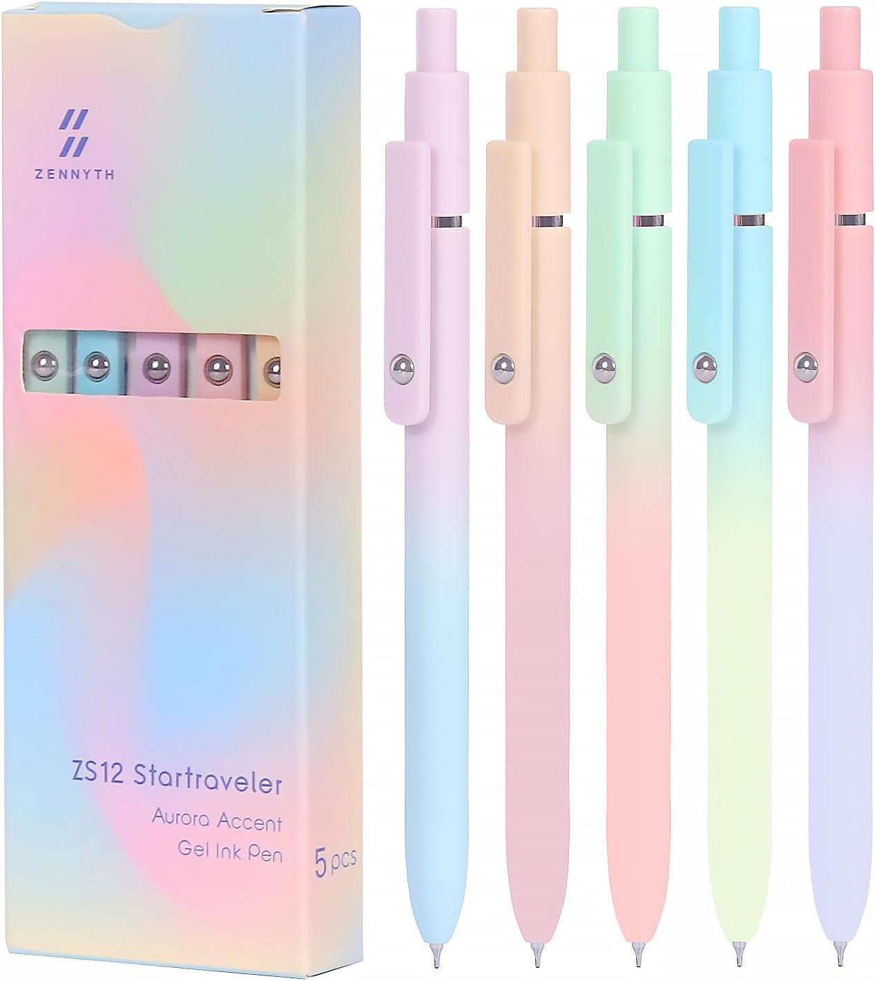 FIOVER Gel Pens, 5pcs Black Ink Medium Point 0.7mm Smooth Writing Pens with Comfort Grip, Aesthetic Ballpoint for Journaling School Office Supplies, Gifts for Women Men(5PCS Gradient Black Ink)