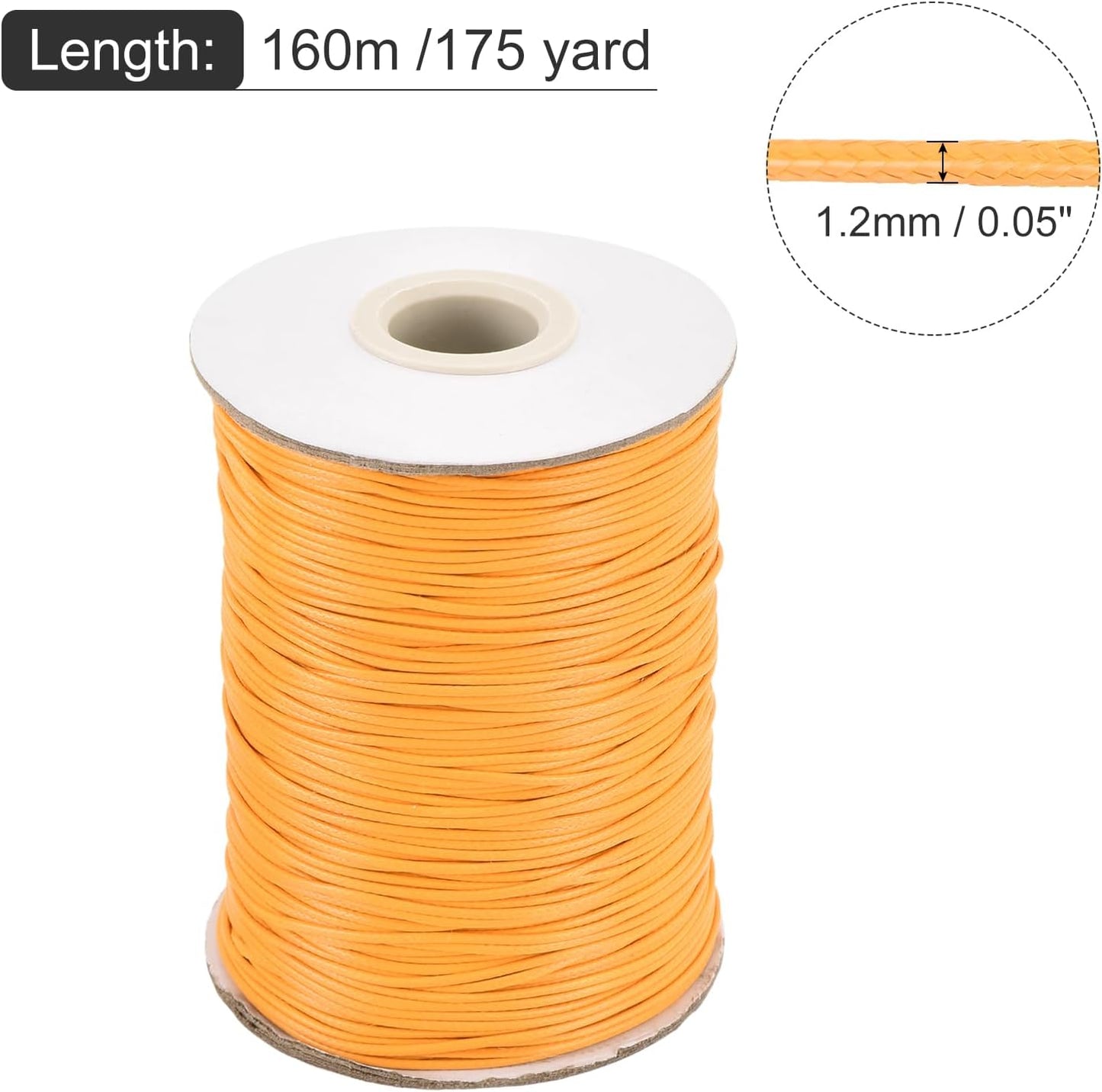 MECCANIXITY Waxed Cord 1.2mm Waxed Polyester Cord 175 Yard Wax String for Bracelet Making,Necklaces, Beading,Jewelry Making and DIY Crafts(Gold)