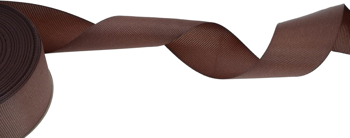 Solid Grosgrain Ribbon 25 Yard Each Roll 100% Polyester Woven Edge (1/1-2", Coffee)