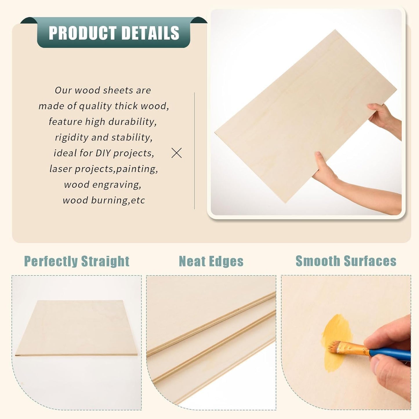 12 Pack 12 x 16 x 1/4 Inch-6mm Thick Basswood Sheets for Crafts Unfinished Plywood Boards Square Crafts Wood Sheets for DIY Laser Project, Wood Burning, Engraving, Staining, Architectural Model