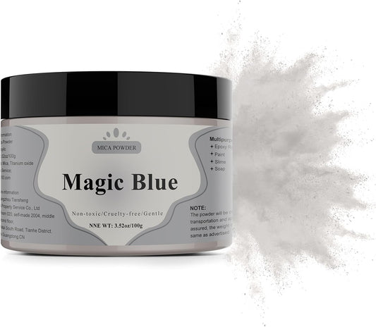 Mica Powder - 100g Mica Powder for Epoxy Resin - Metallic Color Pigment for Resin, Soap, Bath Bombs, Eye Shadow, Nails, DIY Crafting Projects etc. (Magic Blue)