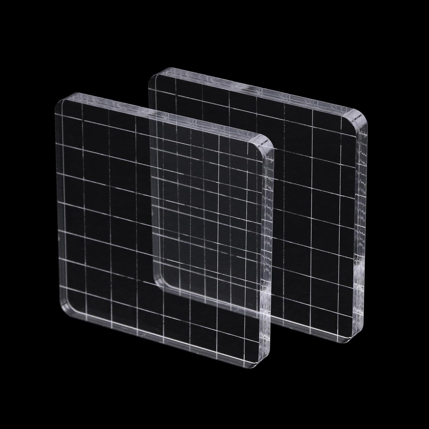 2Pcs Clear Stamp Blocks Set, 3 x 3 Inch Square Acrylic Blocks for Stamping With Grid Lines - Scrapbooking Crafts Tools