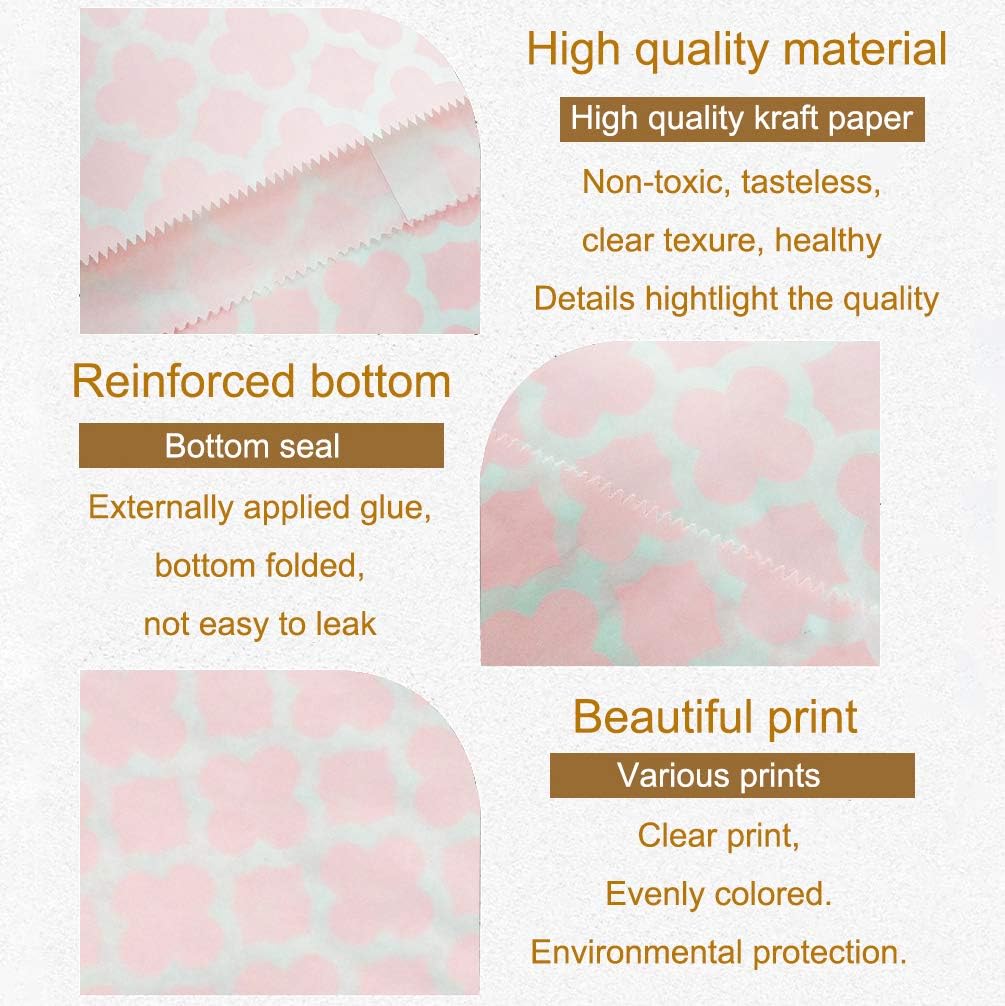 KEYYOOMY 100 Pcs Light Pink Candy Buffet Bags Small Cookie Bags Polka Dot Paper Treat Bags for Wedding Birthday Party (5 inch x 7 inch)