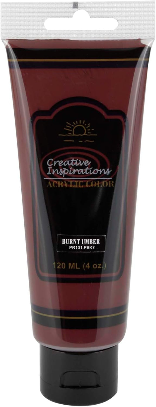 Creative Inspirations Acrylic Paint - Burnt Umber - 120 mL Tube - Smooth & Creamy Consistency, Vibrant Pigmentation, Great Coverage for Artists - Clean Up with Soap & Water