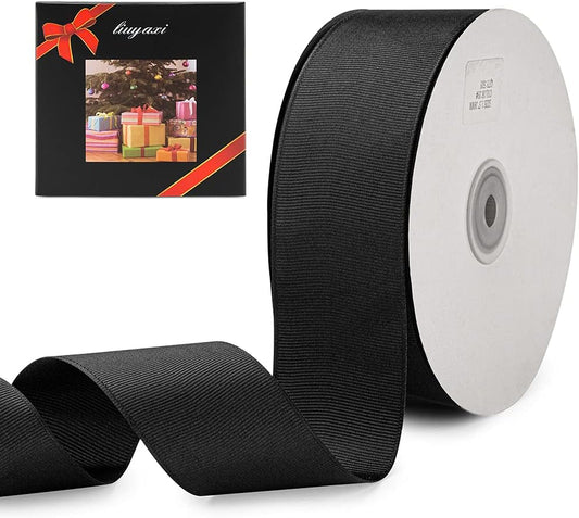 LIUYAXI 2" X 50 Yards Solid Black Grosgrain Ribbon, Perfect for Crafts, Wedding Decor, DIY Hair Accessories, Sewing, Gift Package Wrapping and More