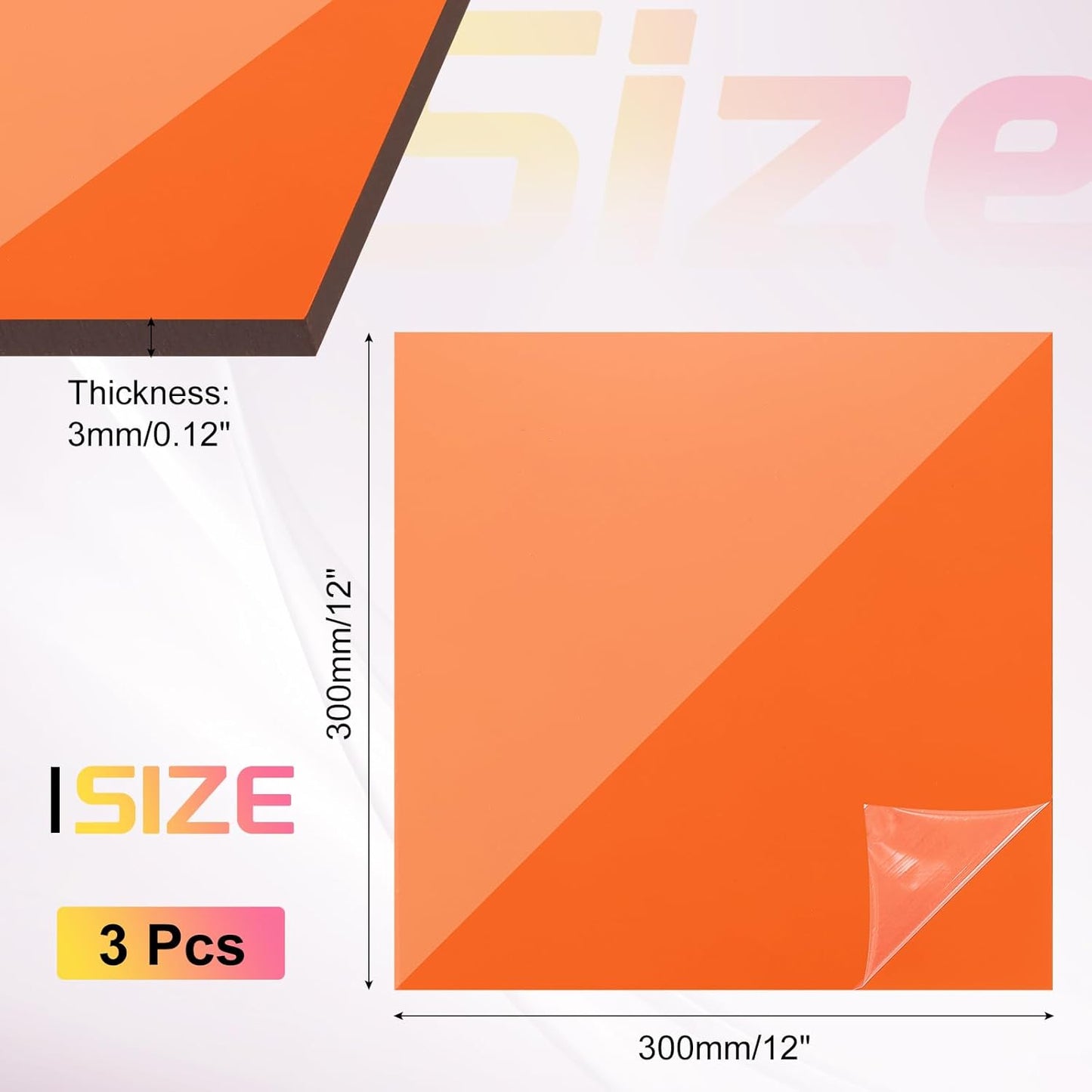 uxcell 3Pcs Acrylic Sheets 12x12 Inch Acrylic Panel 1/8 Inch-3mm Plastic Board for Picture Frames Sign Holders DIY Display Projects Craft, Clear Orange