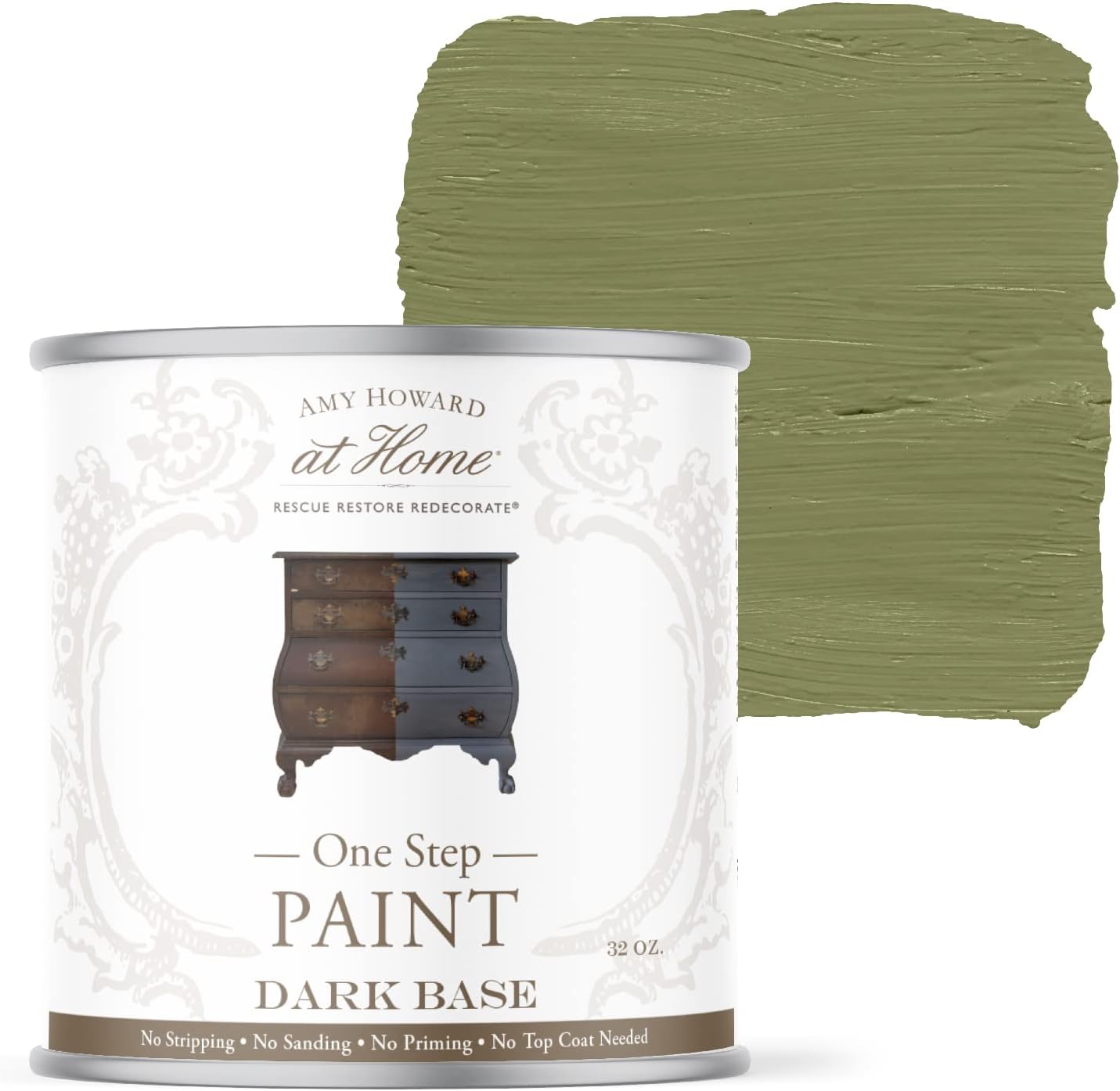 AMY HOWARD AT HOME Chalk-Based One Step Paint for Furniture, Cabinetry, Decor, Finish, and More | No Stripping, Sanding, or Priming | Dark Base | 32 Ounce | English Garden